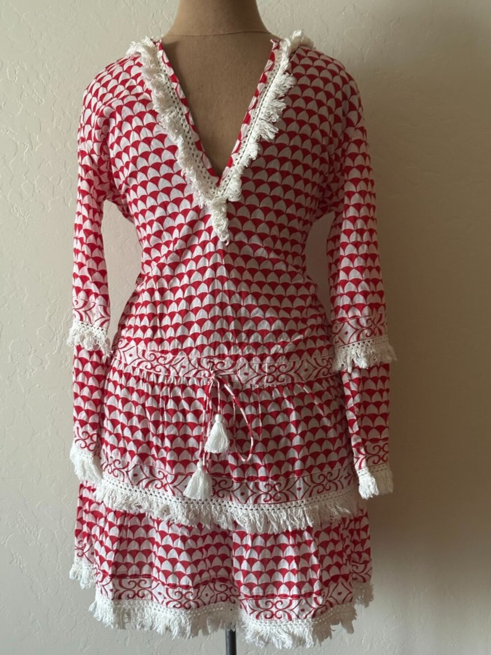 Melissa Odabash Fringe Dress Swim Cover-Up. Size XS. Red/White.